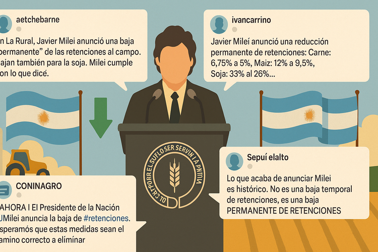 De la bronca al respaldo: el giro discursivo de Milei en la Rural y su impacto en redes