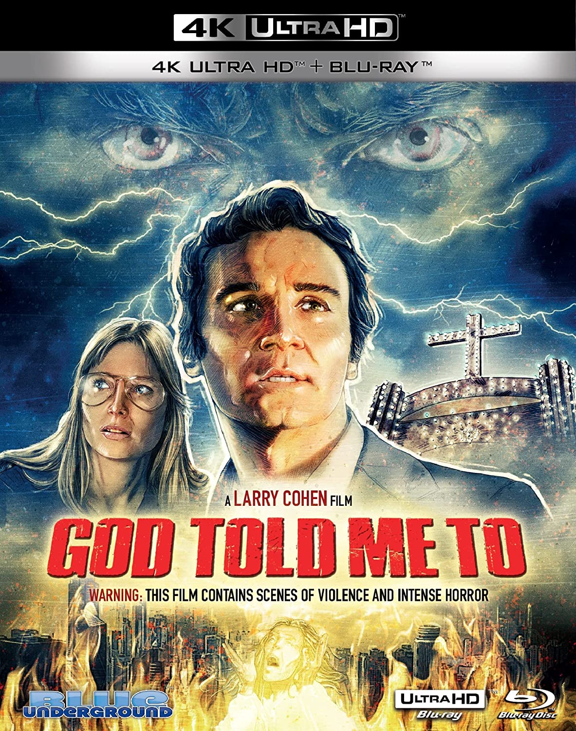 Tony Lo Bianco looks concerned on Blue Underground's 4K sleeve for GOLD TOLD ME TO.