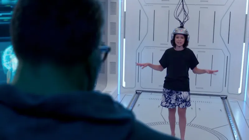 Tatiana Maslany wears a colander on her head for science in SHE-HULK: ATTORNEY AT LAW.