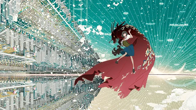 Suzu, in the arms of The Dragon, in a still from Mamoru Hosoda's BELLE.