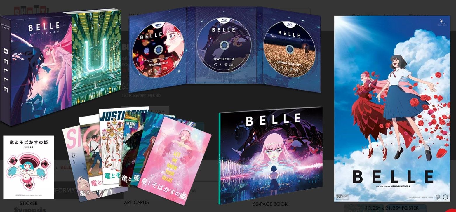 The elements of Shout! Factory's 4K release of BELLE: Three discs, art cards, a poster and more.