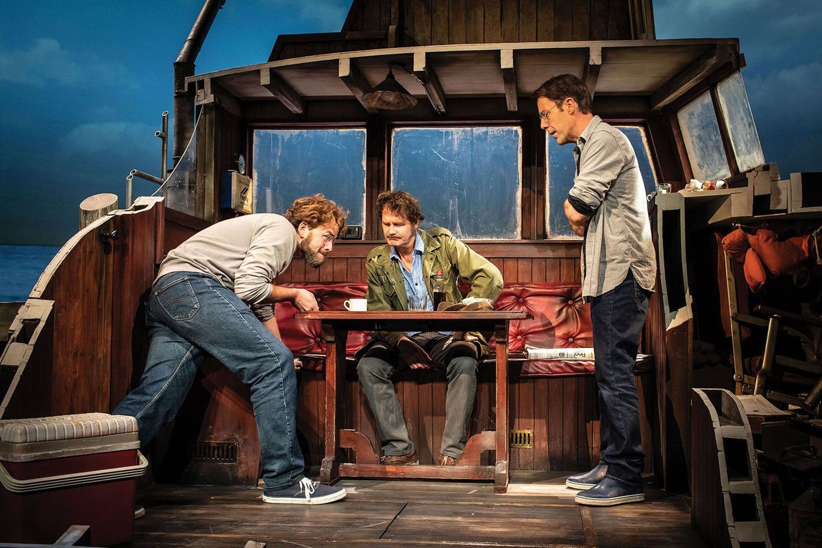 Liam Murray Scott, Ian Shaw and Demetri Goritsas impersonate Richard Dreyfuss, Robert Shaw in THE SHARK IS BROKEN.