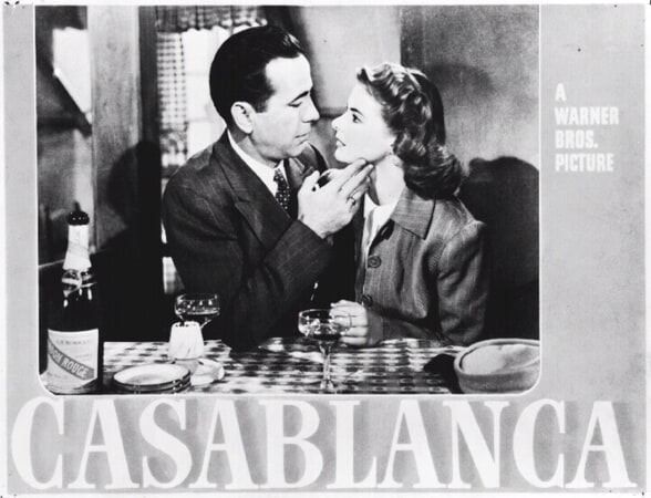 An old lobby still for CASABLANCA, looking like a faded memory.