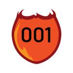 This image is a flaming road sign that says 001.