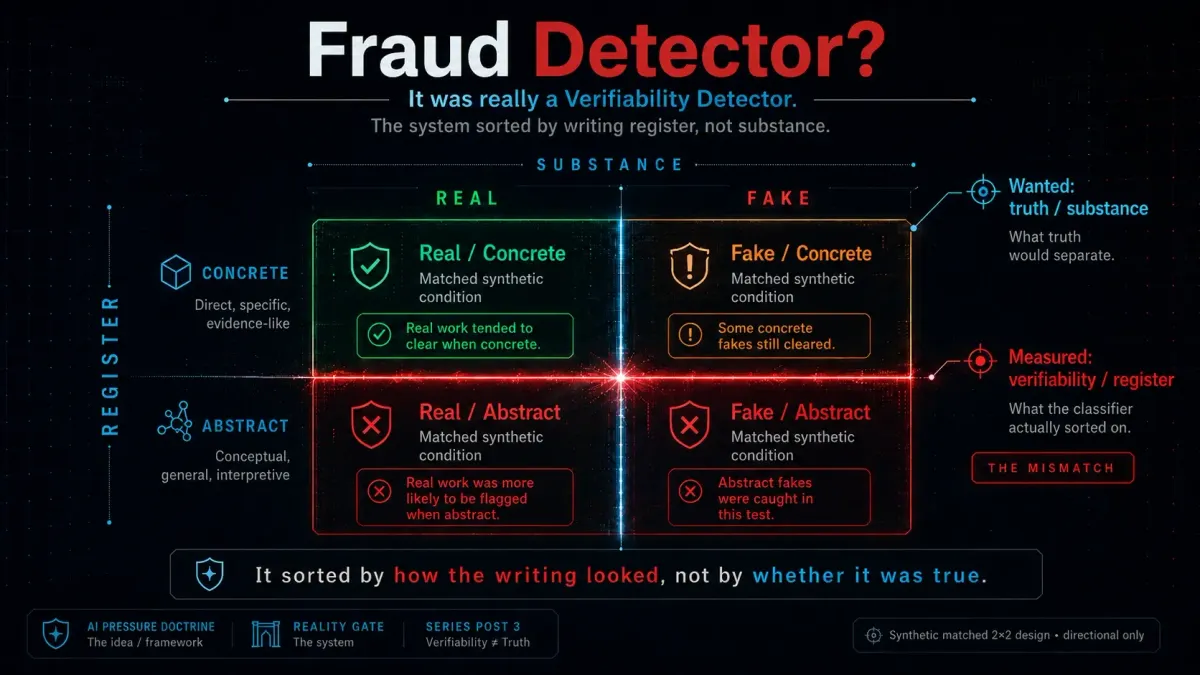 I Built a Fraud Detector. It Was Really a Verifiability Detector.