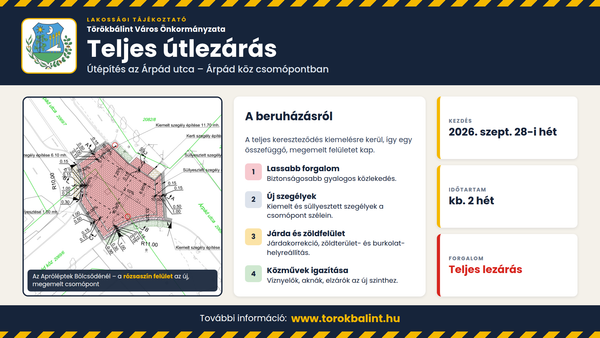 Két hétig lezárják az Árpád utca–Árpád köz csomópontot