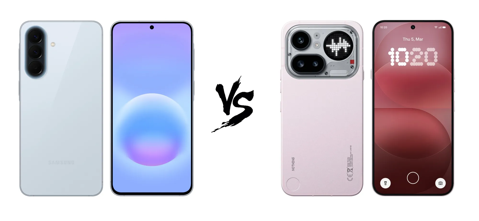 Samsung Galaxy A57 à esquerda e o Nothing Phone 4a Pro à direita.