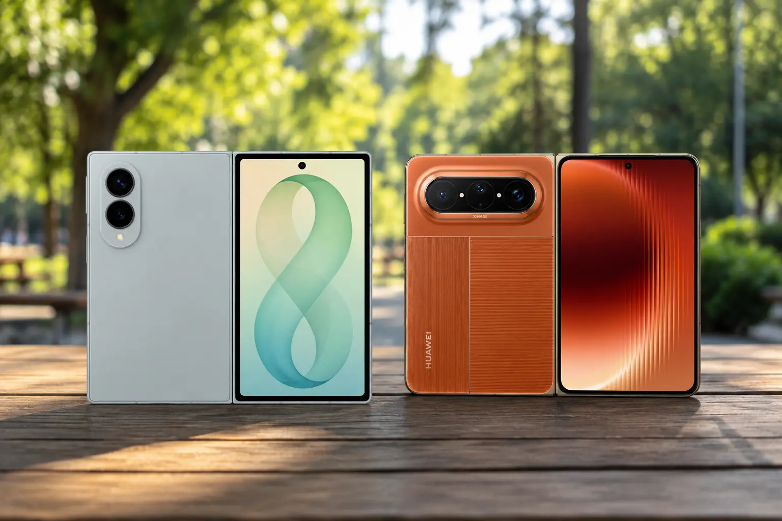 À esquerda: Samsung Galaxy Z Fold8. À direita: Huawei Pura X Max.