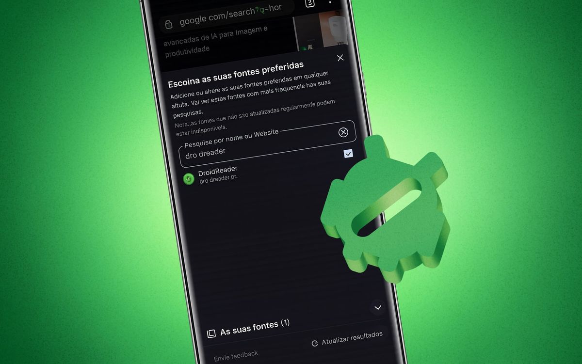 Coloca o DroidReader nas tuas fontes preferidas da Google