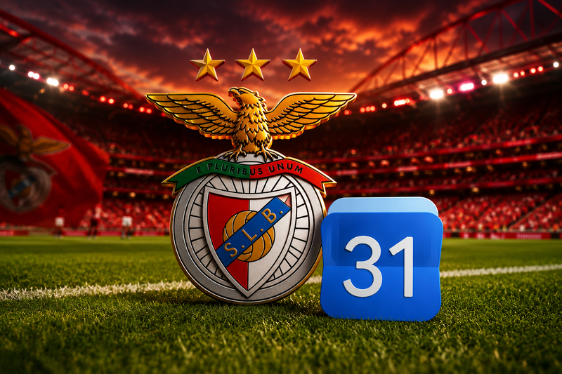 Jogos do Benfica 2026/27: sincroniza o calendário com o teu telemóvel (Google Calendar ou Outlook)