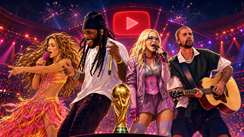 11 minutos de estrelas: revive o Halftime Show do Mundial 2026 no YouTube