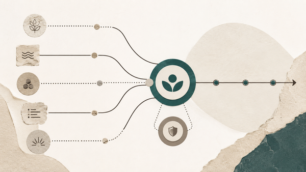 Separate operational paths converge through one central ownership point with backup support.