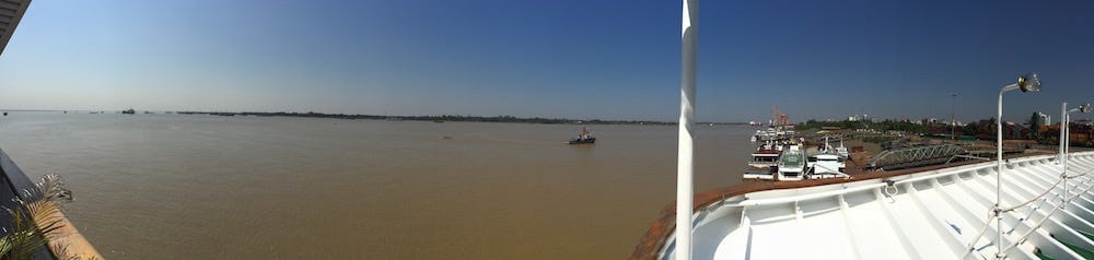 The view from the stern of the Vintage Luxury Yacht Hotel, Yangon (Rangoon), Myanmar (Burma)
