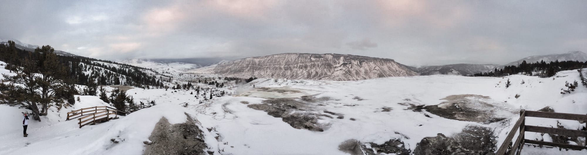 Photo by Author — panorama of the Hot-Springs area looking back towards the hotel