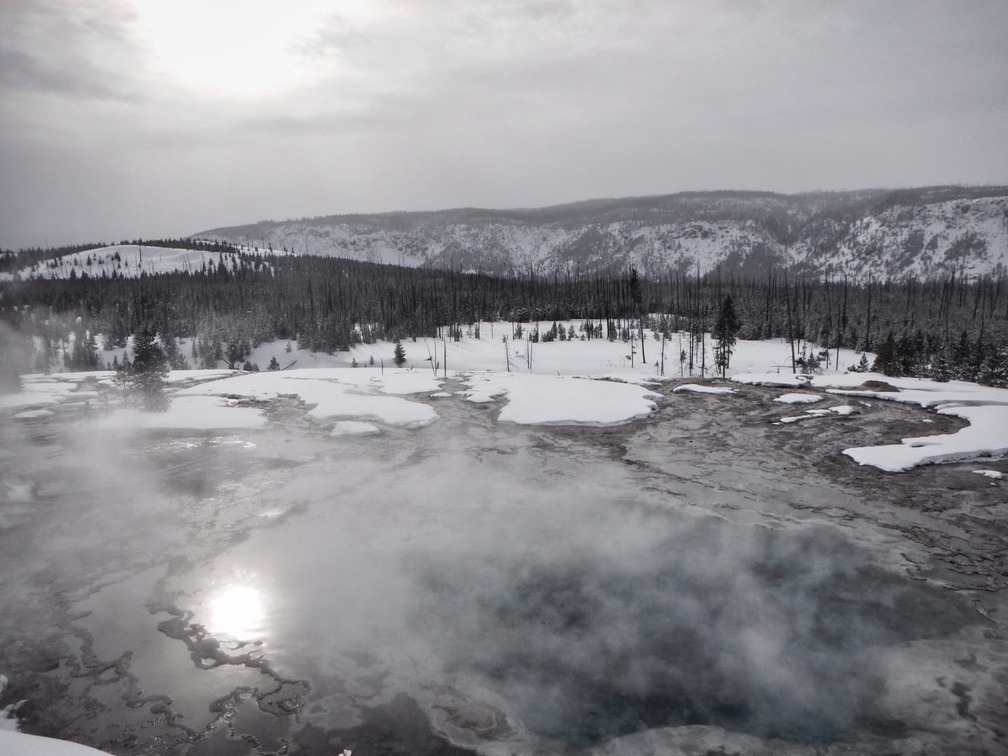 Photo by Author — snowshoe tour of the Upper Geyser Basin
