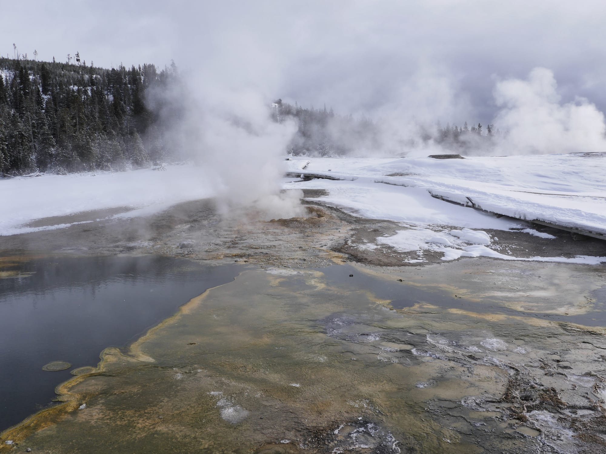 Photo by Author — snowshoe tour of the Upper Geyser Basin