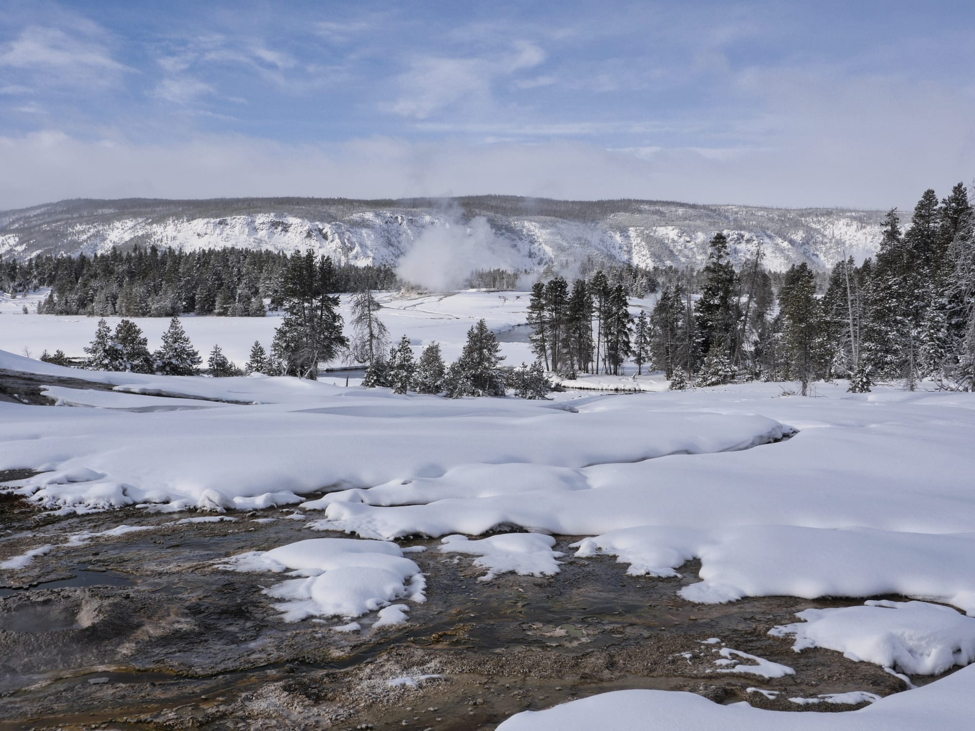 Photo by Author — snowshoe tour of the Upper Geyser Basin