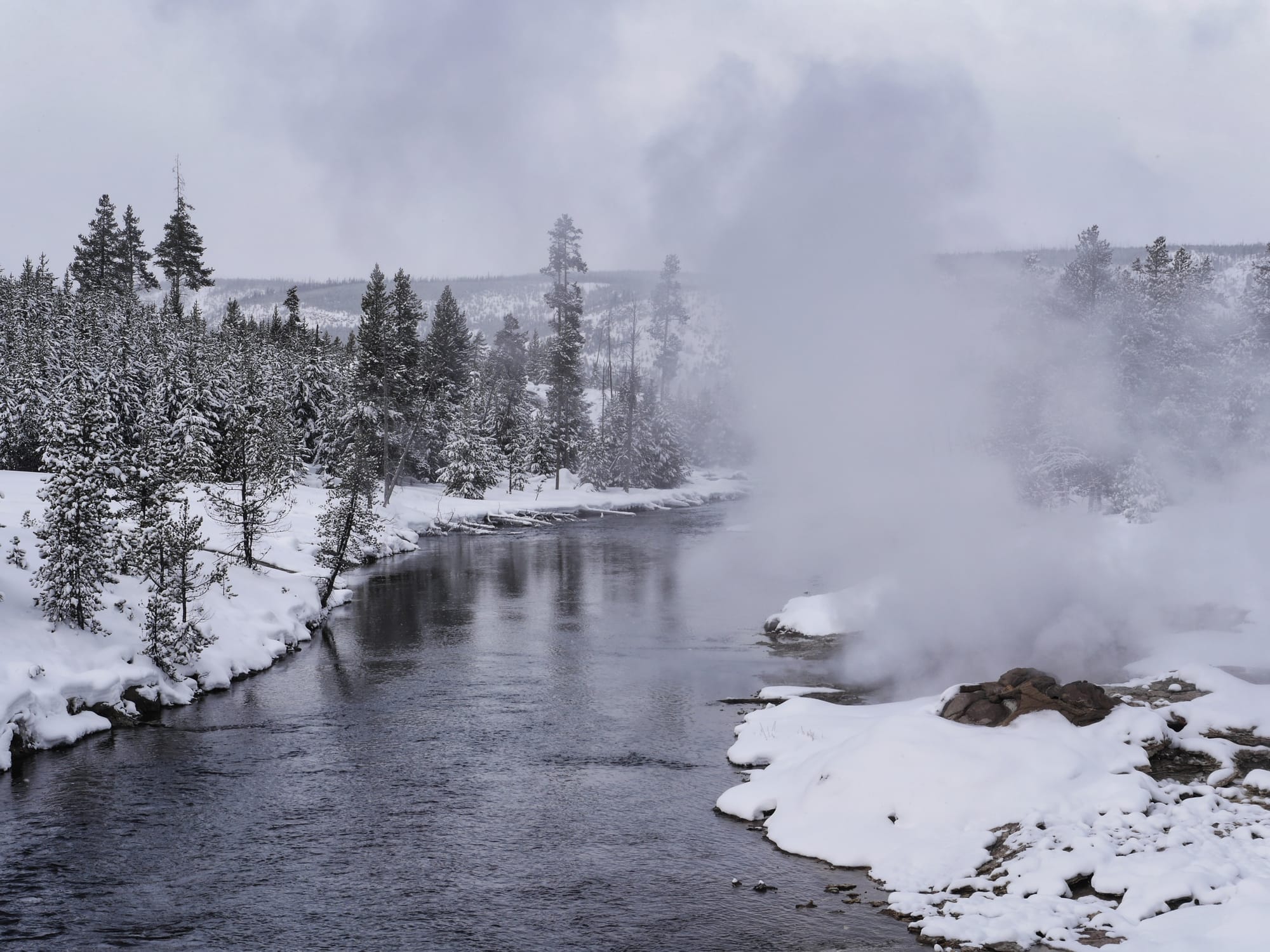 Photo by Author — snowshoe tour of the Upper Geyser Basin
