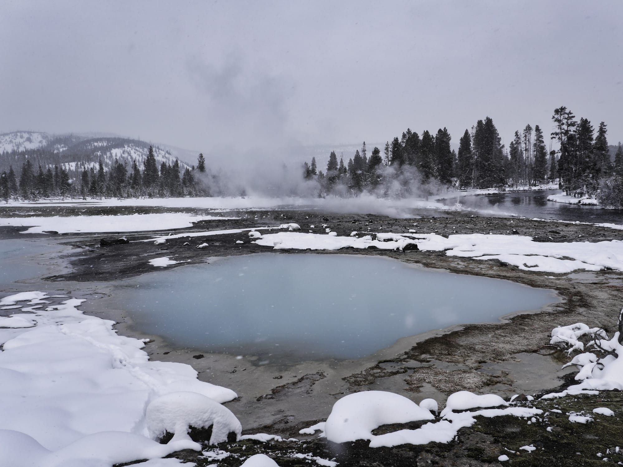 Photo by Author — snowshoe tour of the Upper Geyser Basin