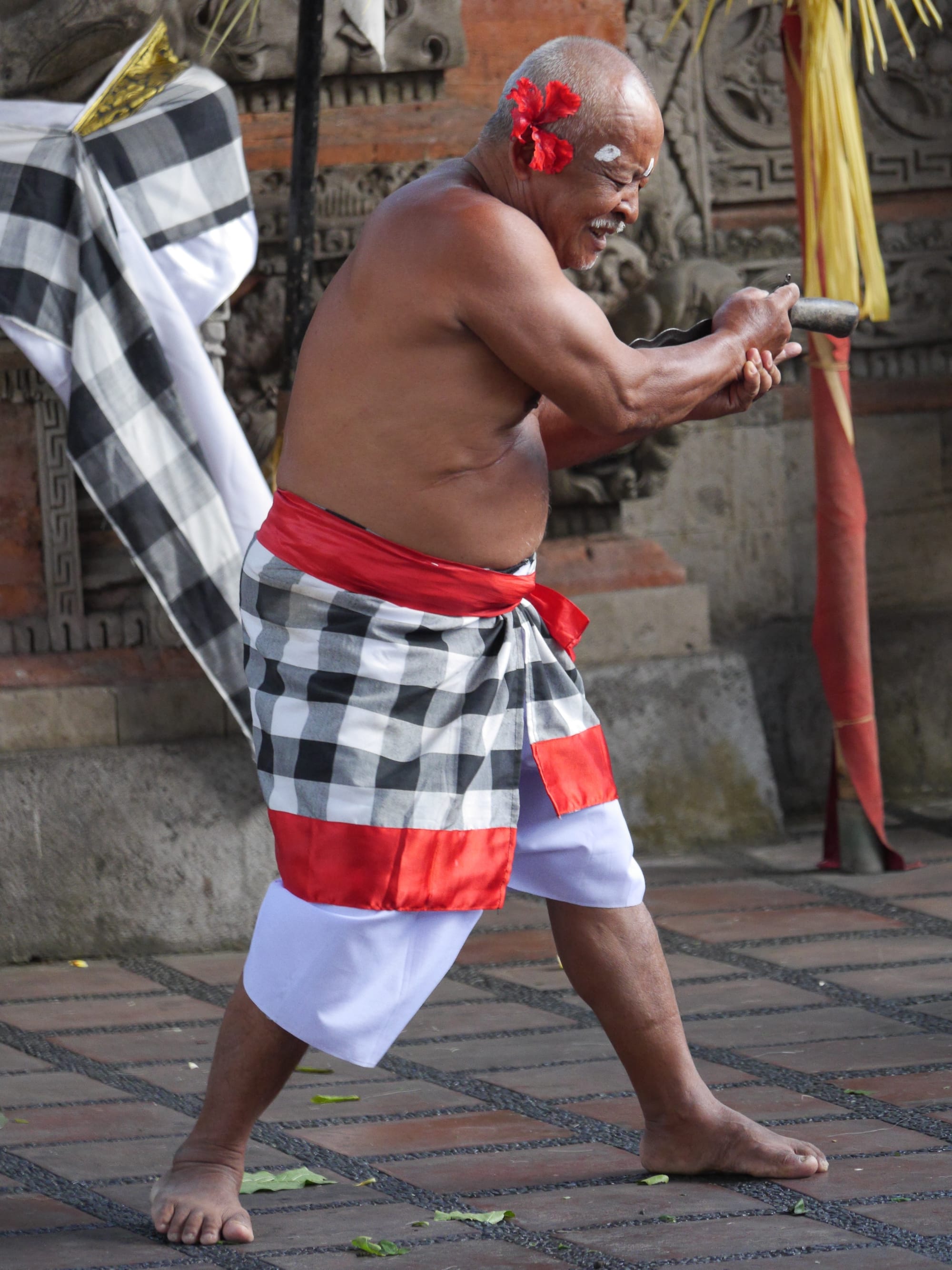 Photo by Author — the stabbing — Sahadewa Barong and Kris Dance, Bali, Indonesia