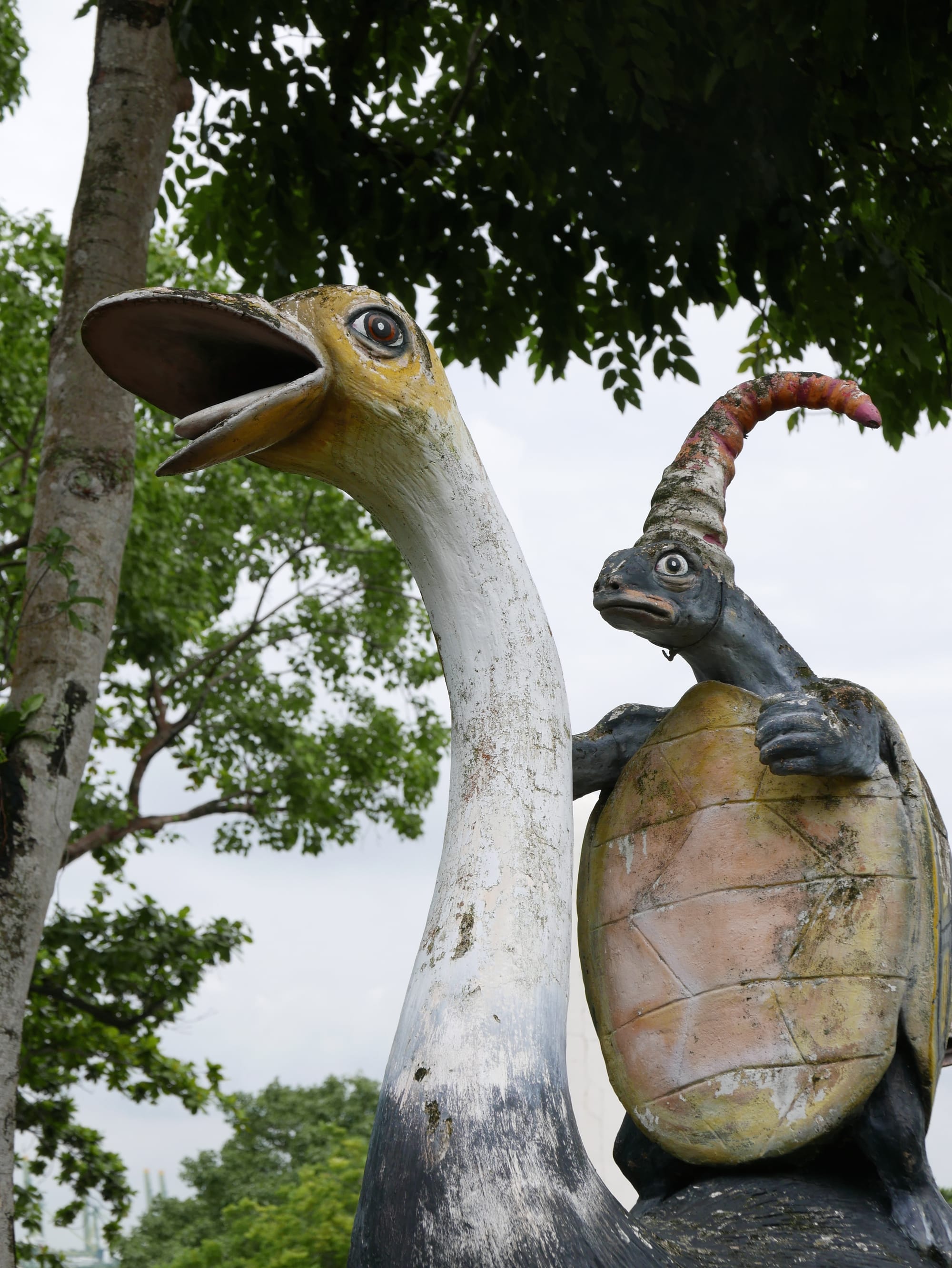 Photo by Author — a turtle riding an emu — Haw Par Villa, Singapore