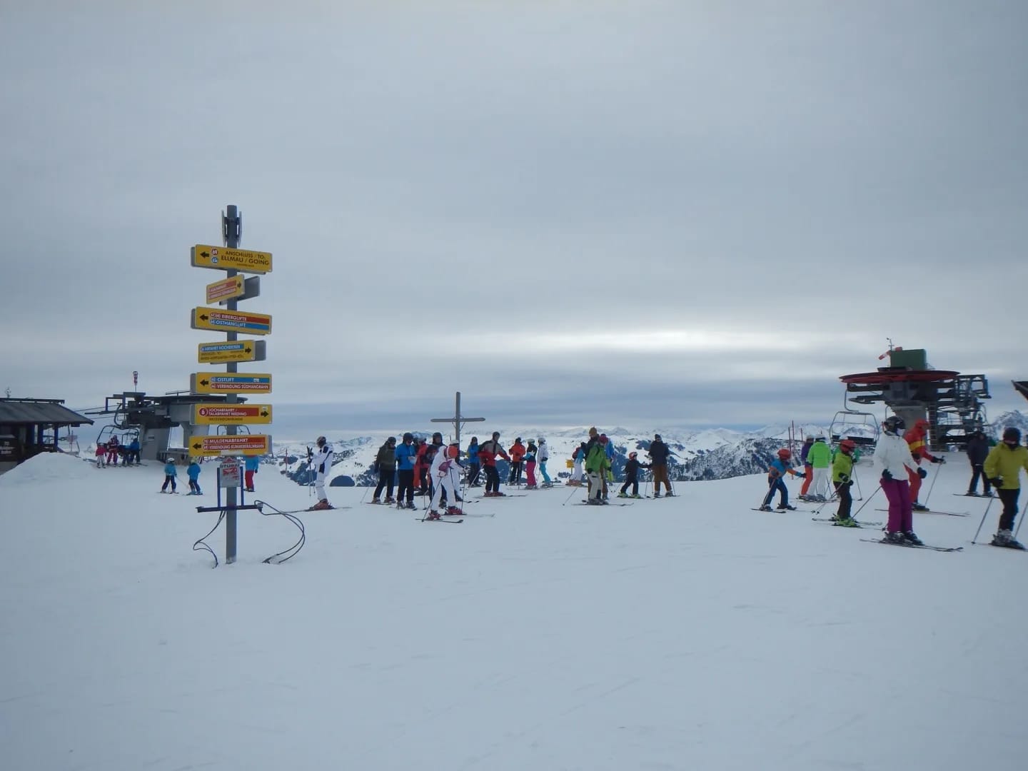 Photo by Author — confusing signposts at Ski Welt