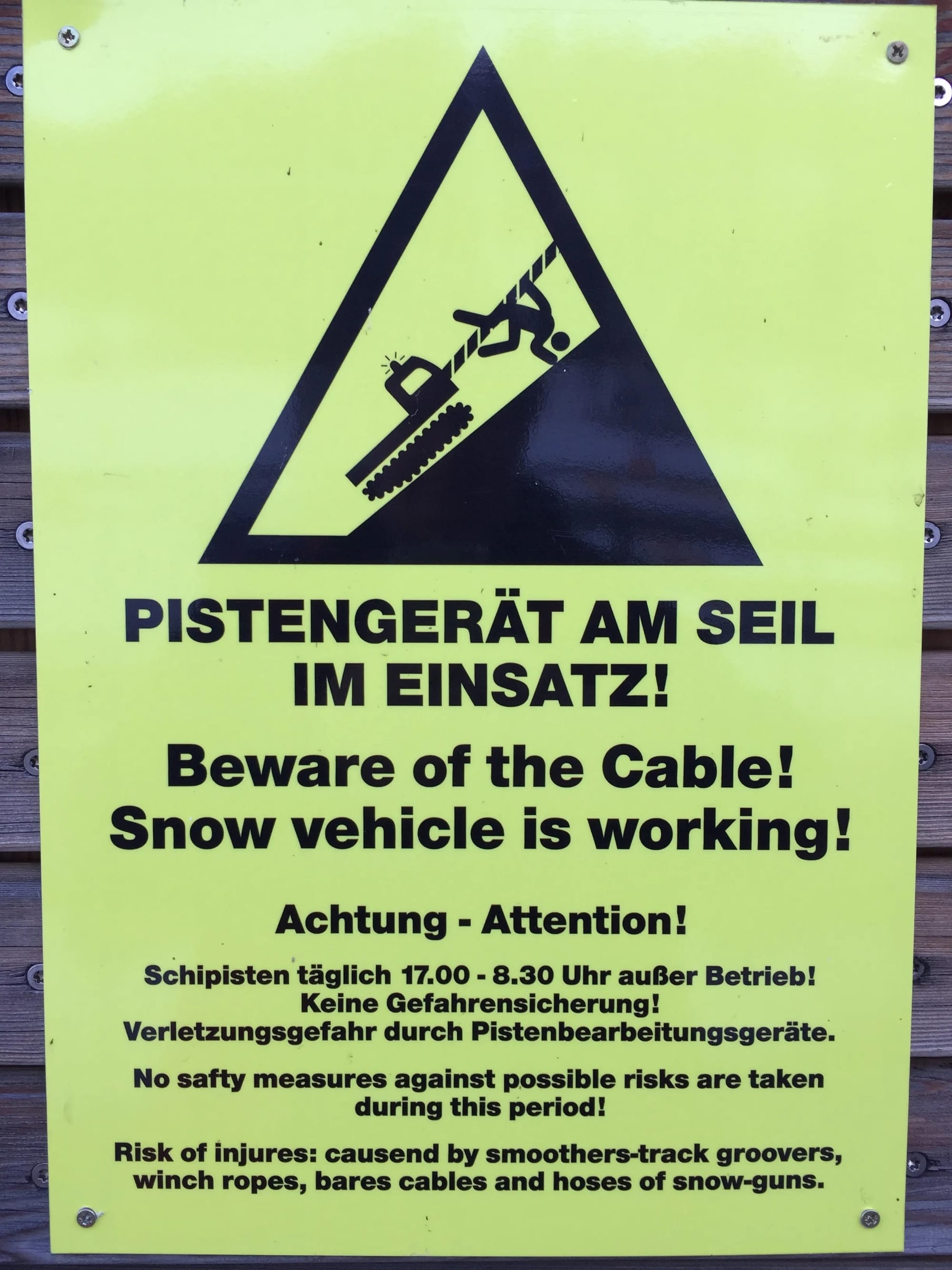 Photo by Author — piste bashers/bully warning sign