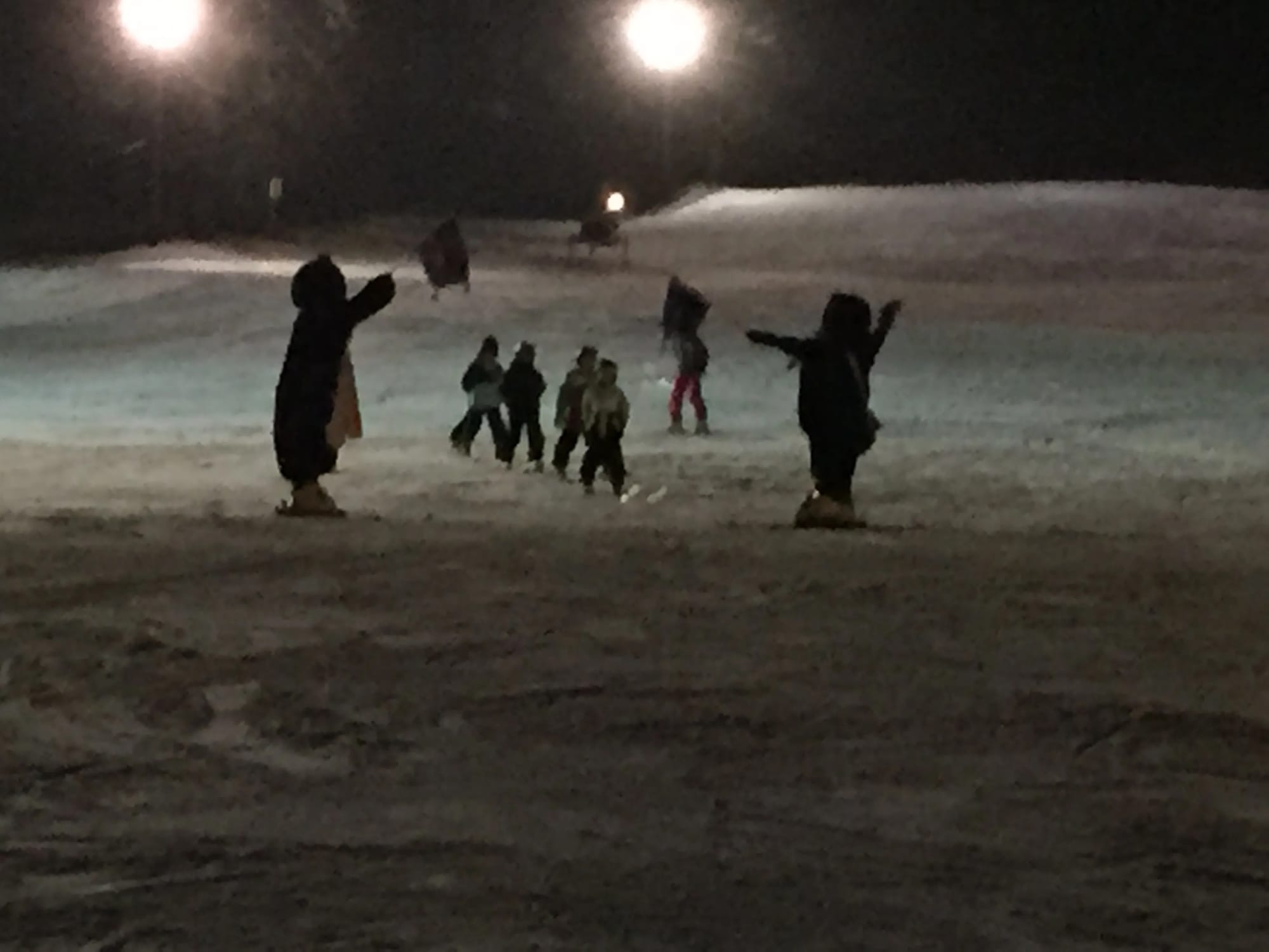 Photo by Author — The ‘ski kids’ and their penguin mascots