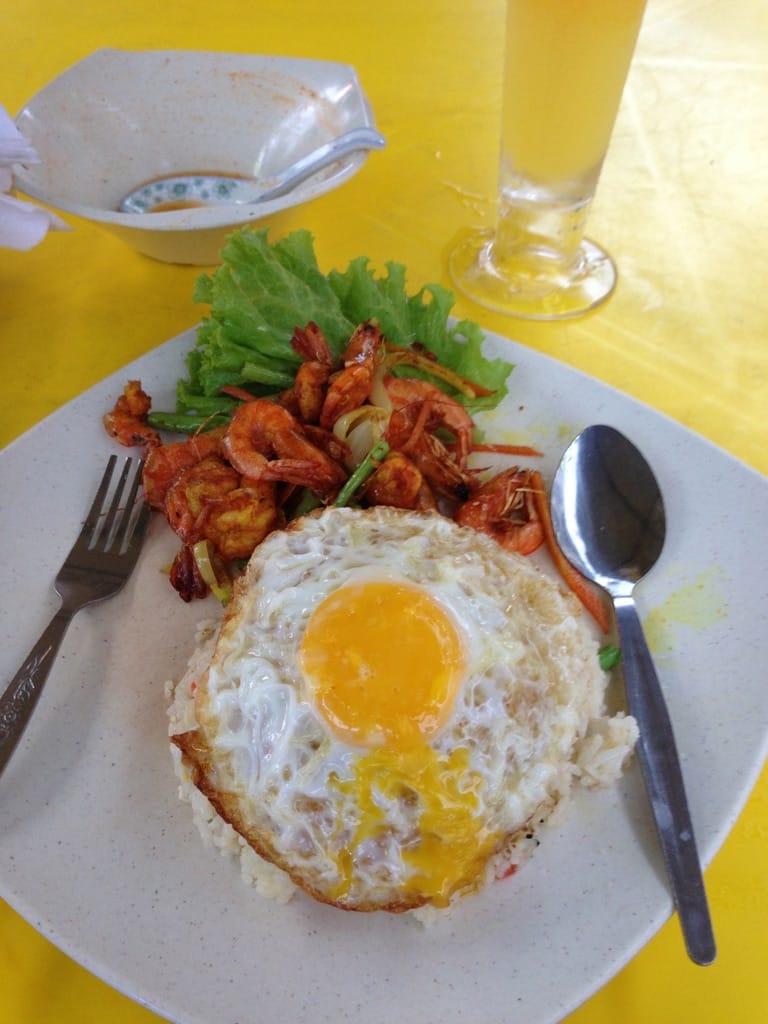 Photo by Author — peel your prawns with a spoon and a fork