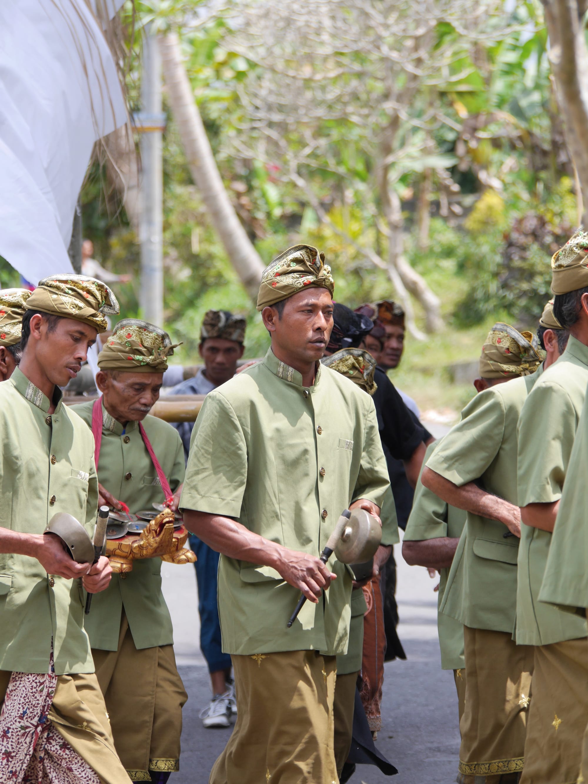 Photo by Author — musicians at a cremation procession in Bali