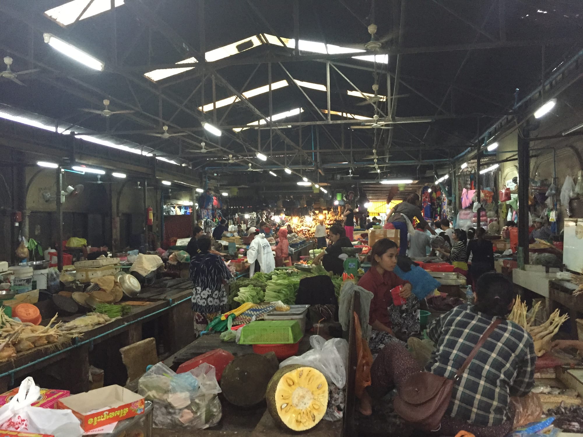 Photo by Author — inside the market — vegetables, fruit, and meat section — Old Market | Psar Chaa, Siem Reap (cor Street 11 and Hospital Street), Siem Reap, Cambodia