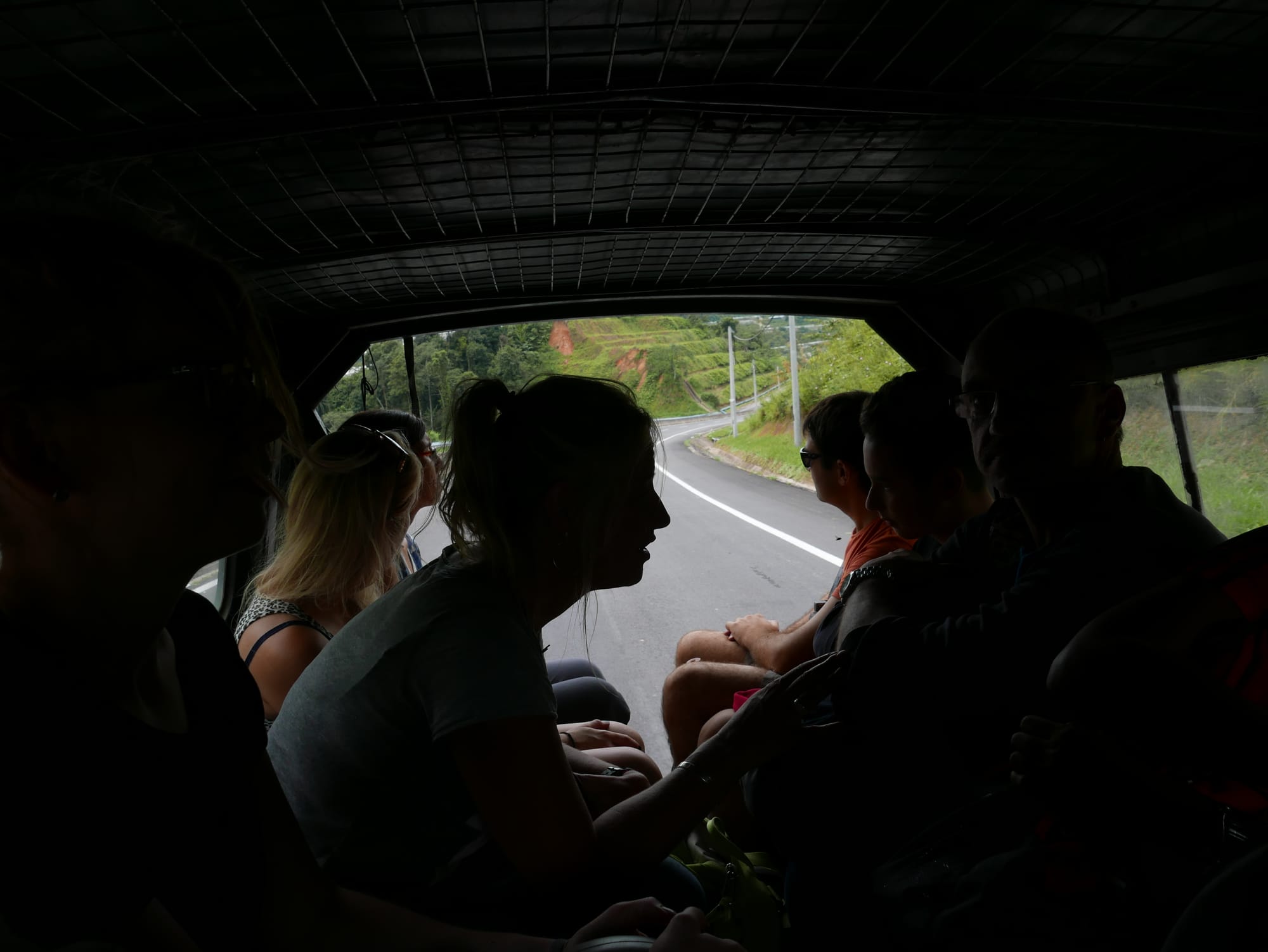 Photo by Author — inside the back of the Hill Top Travel and Tour Bus