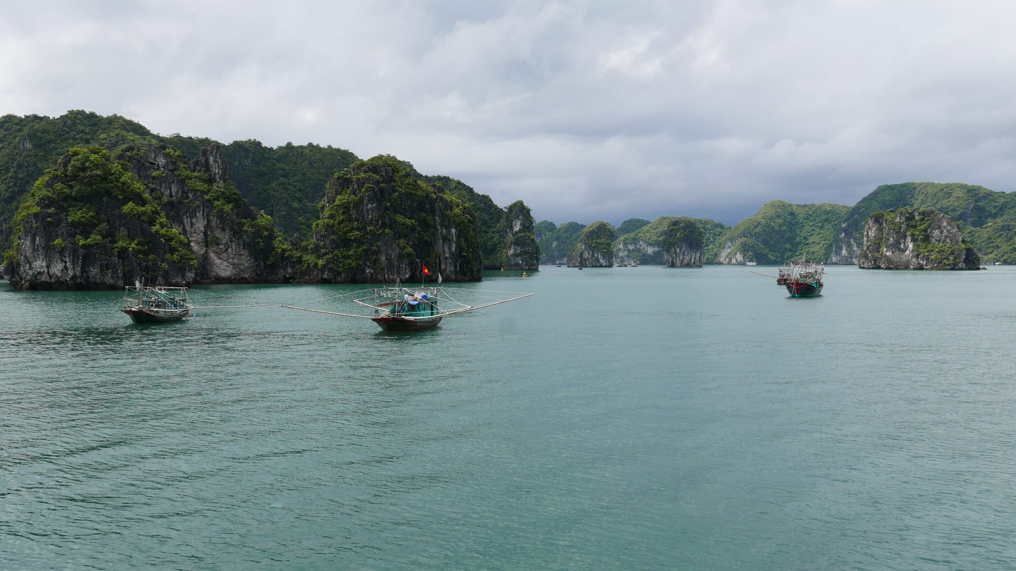 Photo by Author — squid fishing boats, Ha Long Bay, Vietnam