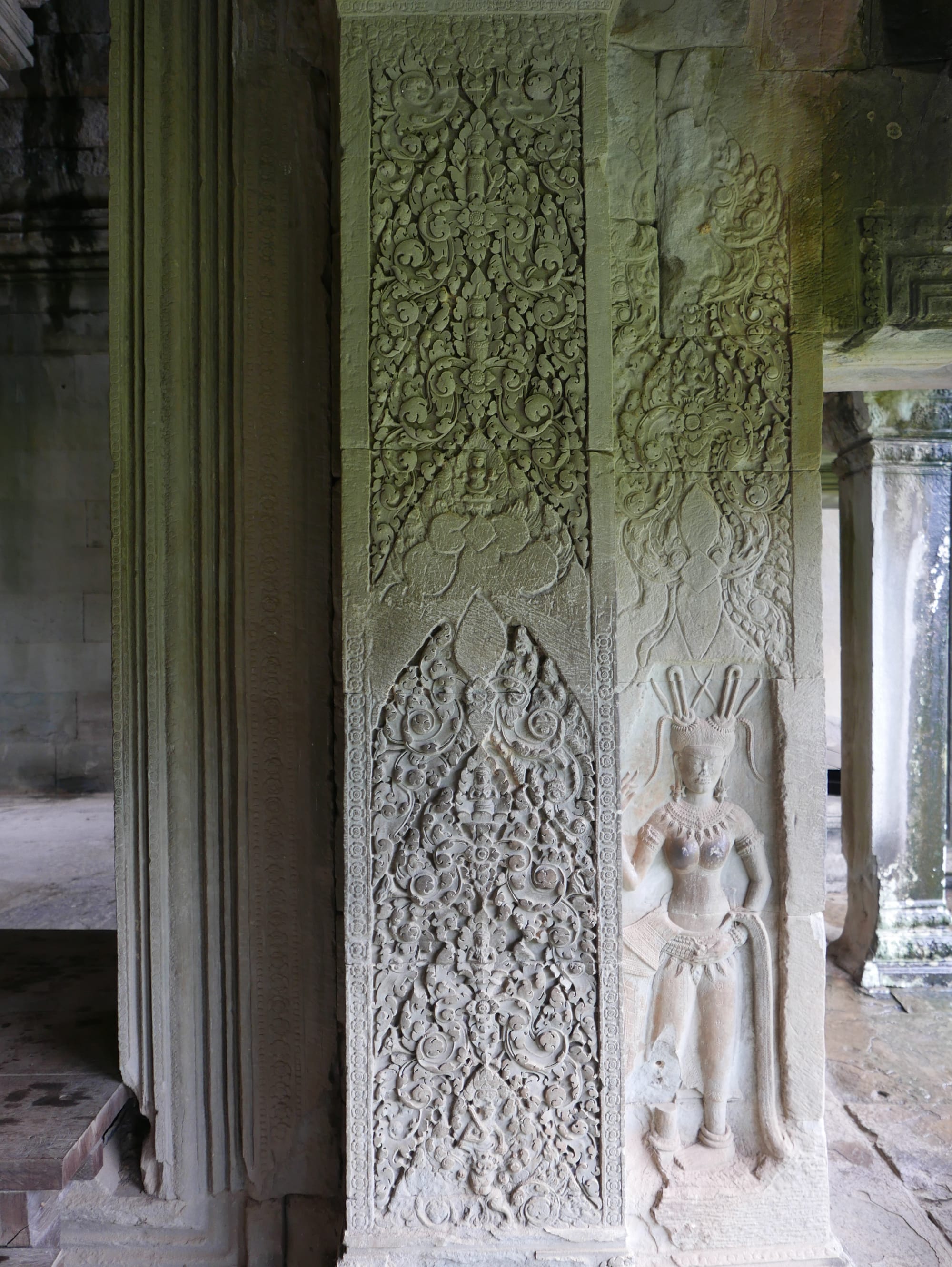 Photo by Author — carvings on a pillar — Angkor Wat Temple (អង្គរវត្ត), Angkor Archaeological Park, Angkor, Cambodia