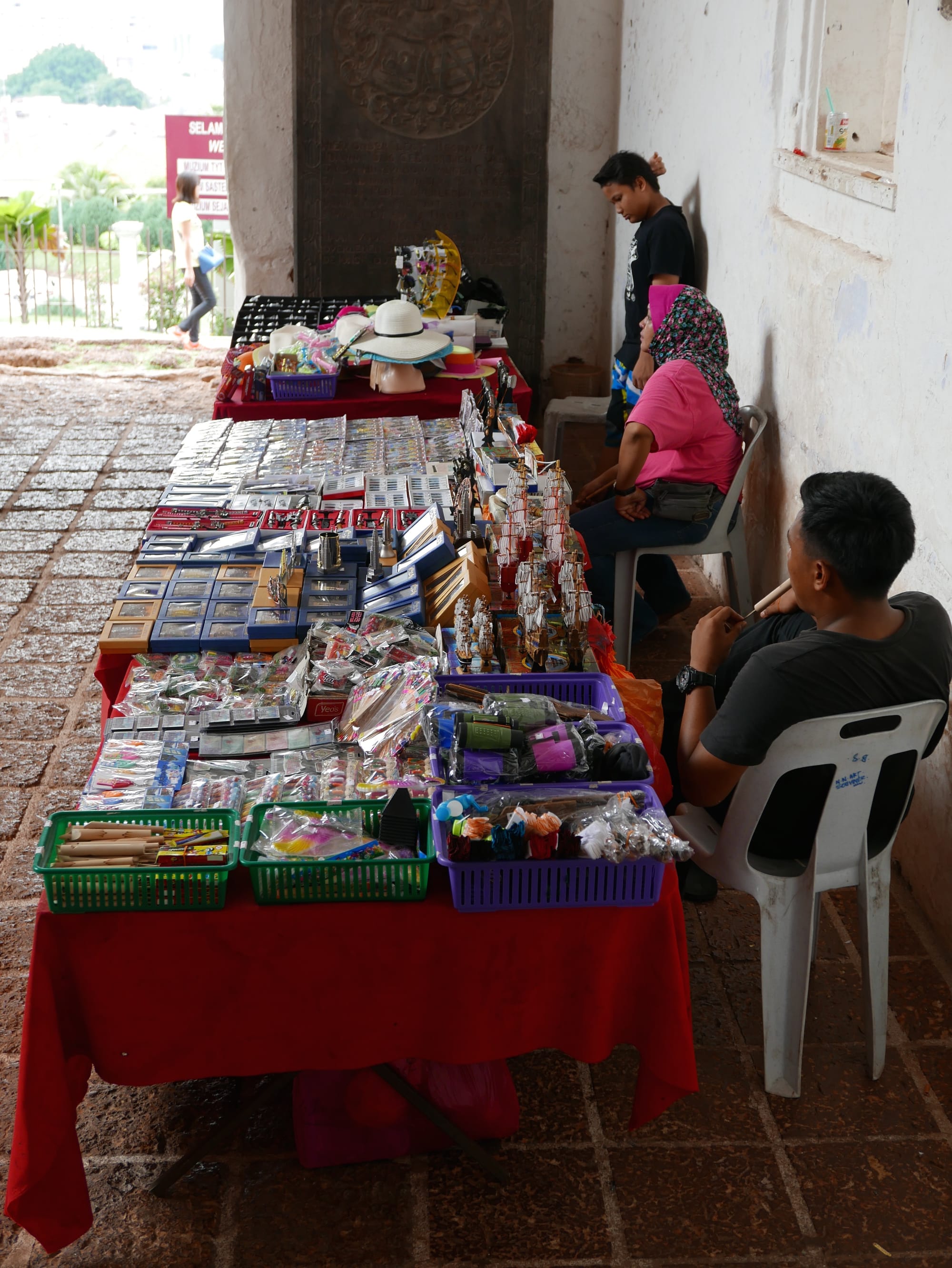 Photo by Author — souvenir sellers — St Paul’s Church, Malacca, Malaysia