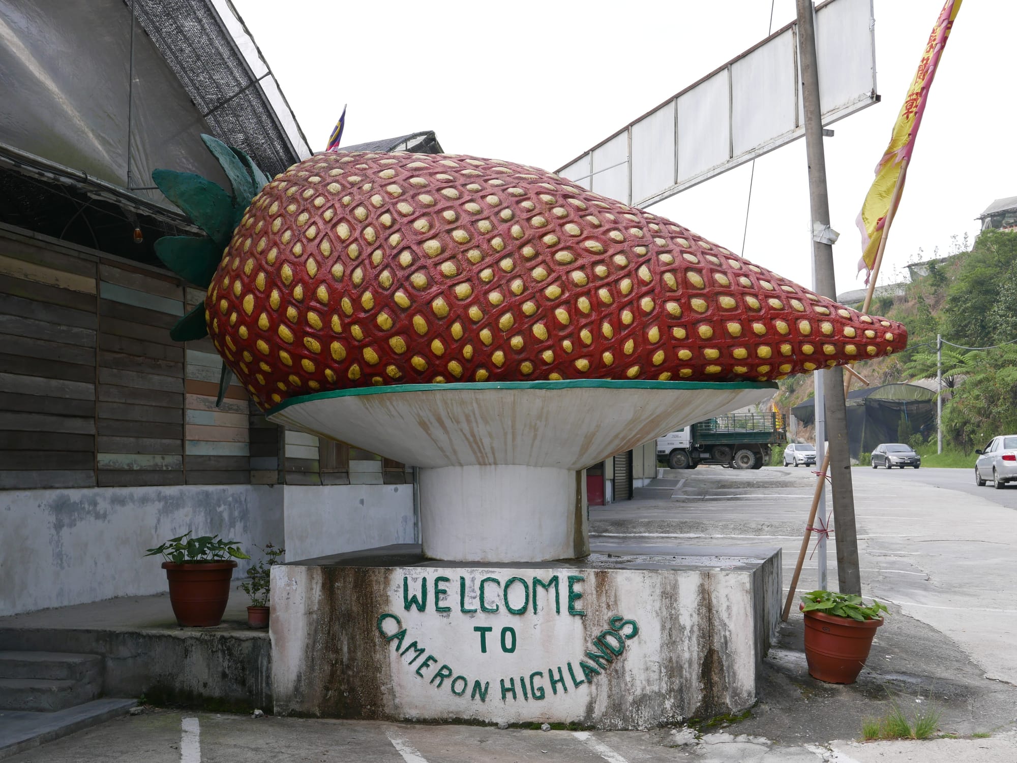 Photo by Author — strawberries sculptures in the Cameron Highlands, Malaysia