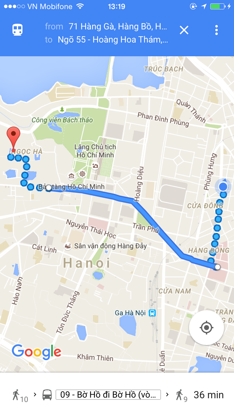 Screenshot by Author — the route — getting the bus in Hanoi, Vietnam