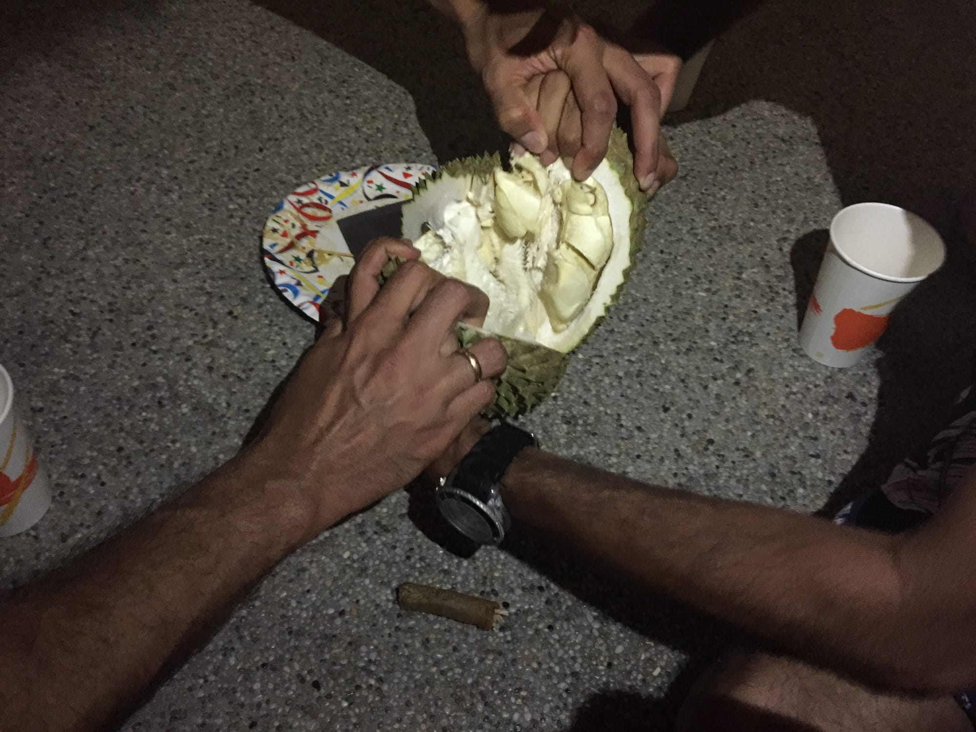 Photo by Author — opening a Durian Fruit