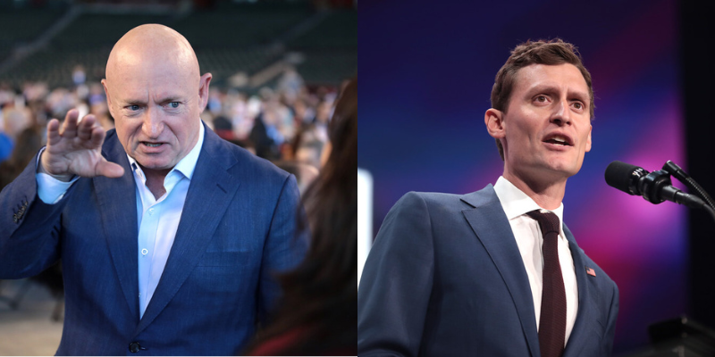 Mark Kelly (left) faces Blake Masters (right) in Arizona. Image: Magdalena Bokowa