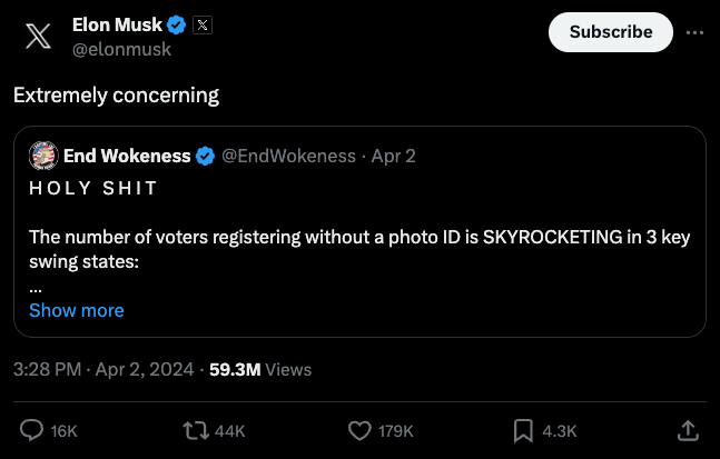Elon Musk is wrong about illegal voting.