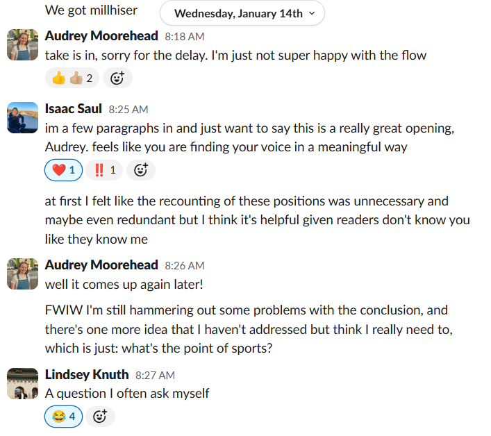 Internal message | Tangle Slack, screenshot by Audrey Moorehead