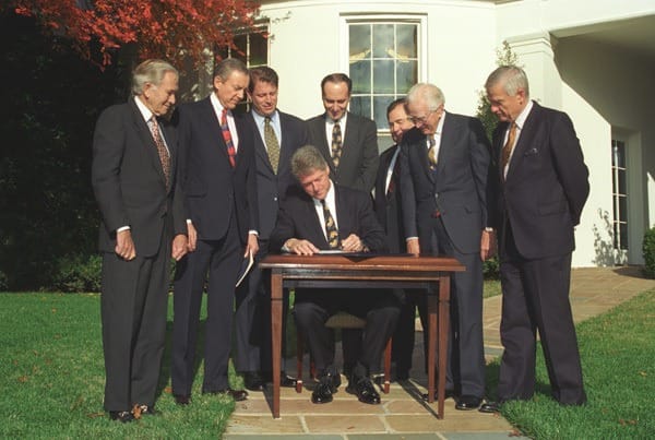President Bill Clinton signing the Religious Freedom Restoration Act on the South Lawn at the White House | Ralph Alswang/U.S. National Archives