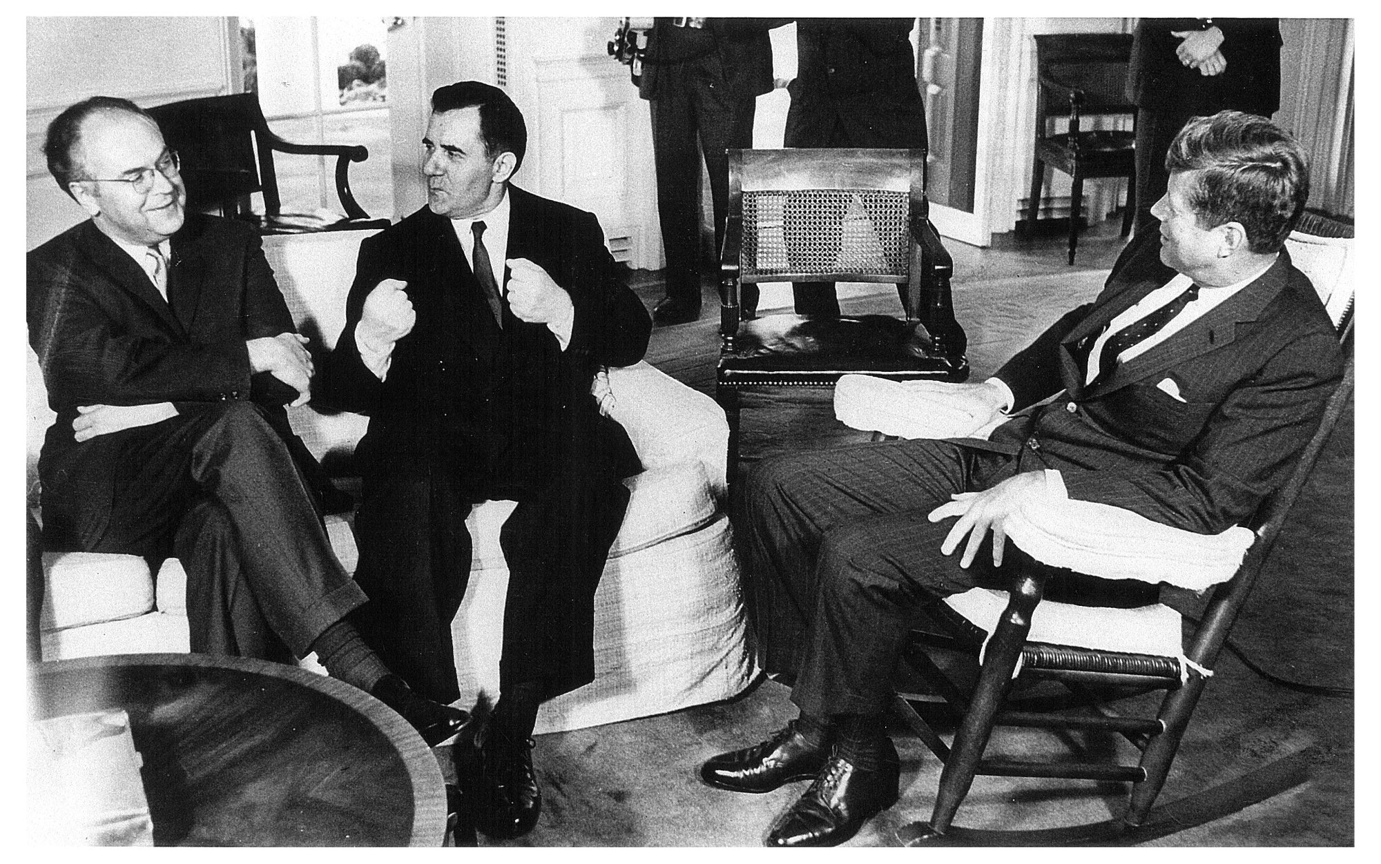 Soviet Foreign Minister Andrei Gromyko and Ambassador Anatoly Dobrynin meet with President John F. Kennedy on October 18, 1962