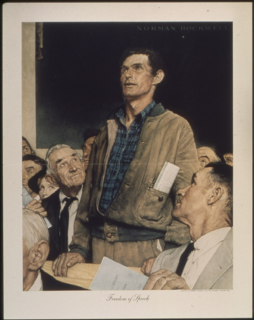 Like the subject of this Norman Rockwell painting, Stout Cortez stands and delivers | "Freedom of Speech" - NARA - 513536
