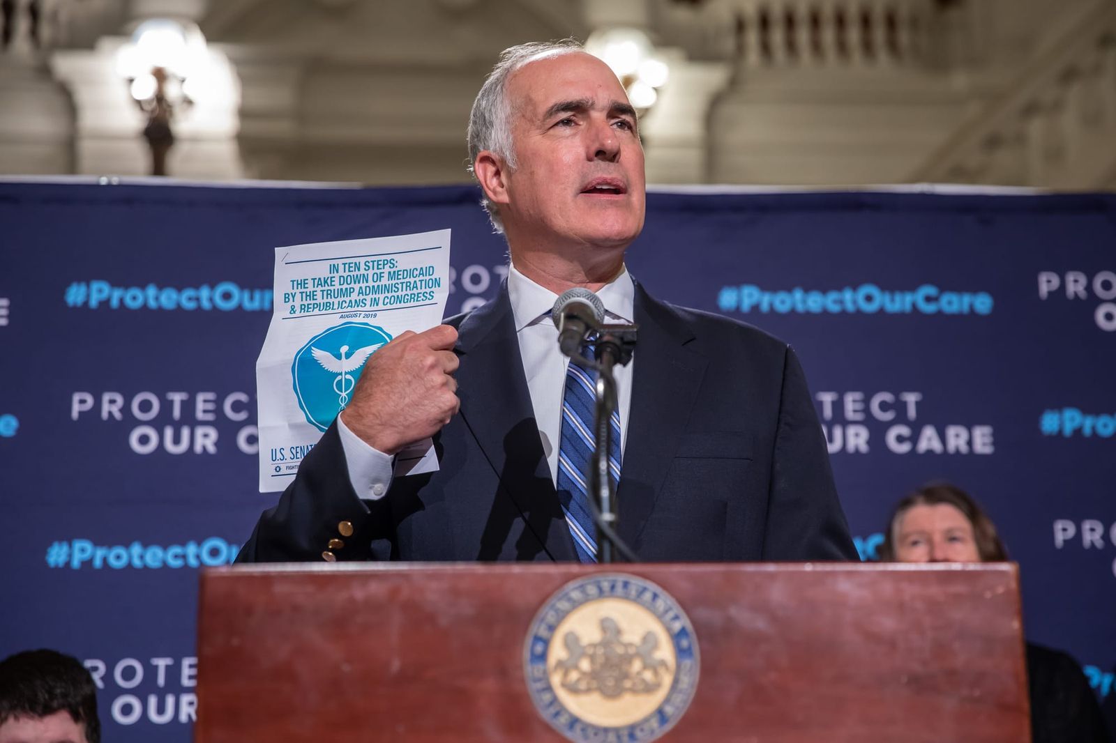 Senator Bob Casey (D-PA) speaking at a 2019 rally in Harrisburg, PA | Wikimedia Commons