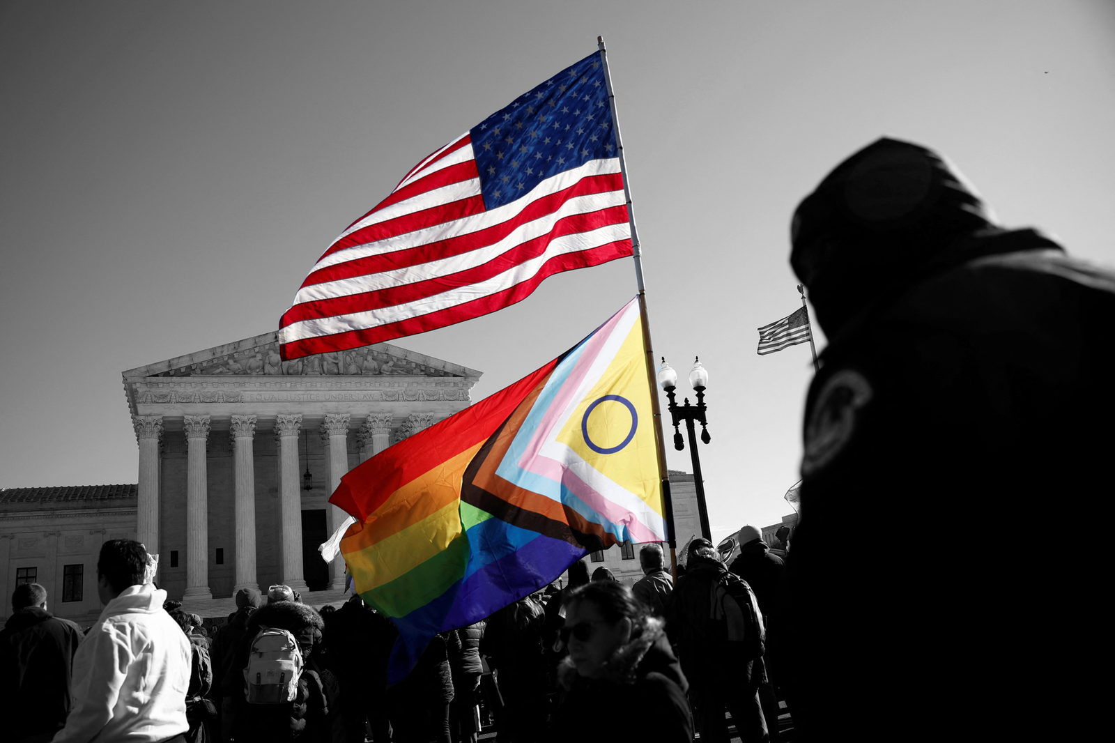 A demonstration at the U.S. Supreme Court during its consideration of a Tennessee law in December 2024 | REUTERS/Benoit Tessier, edited by Russell Nystrom