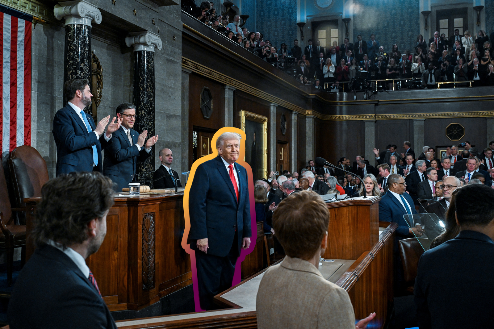 President Donald Trump delivers the first State of the Union address of his second term to a joint session of Congress in the House Chamber of the United States Capitol in Washington, D.C.