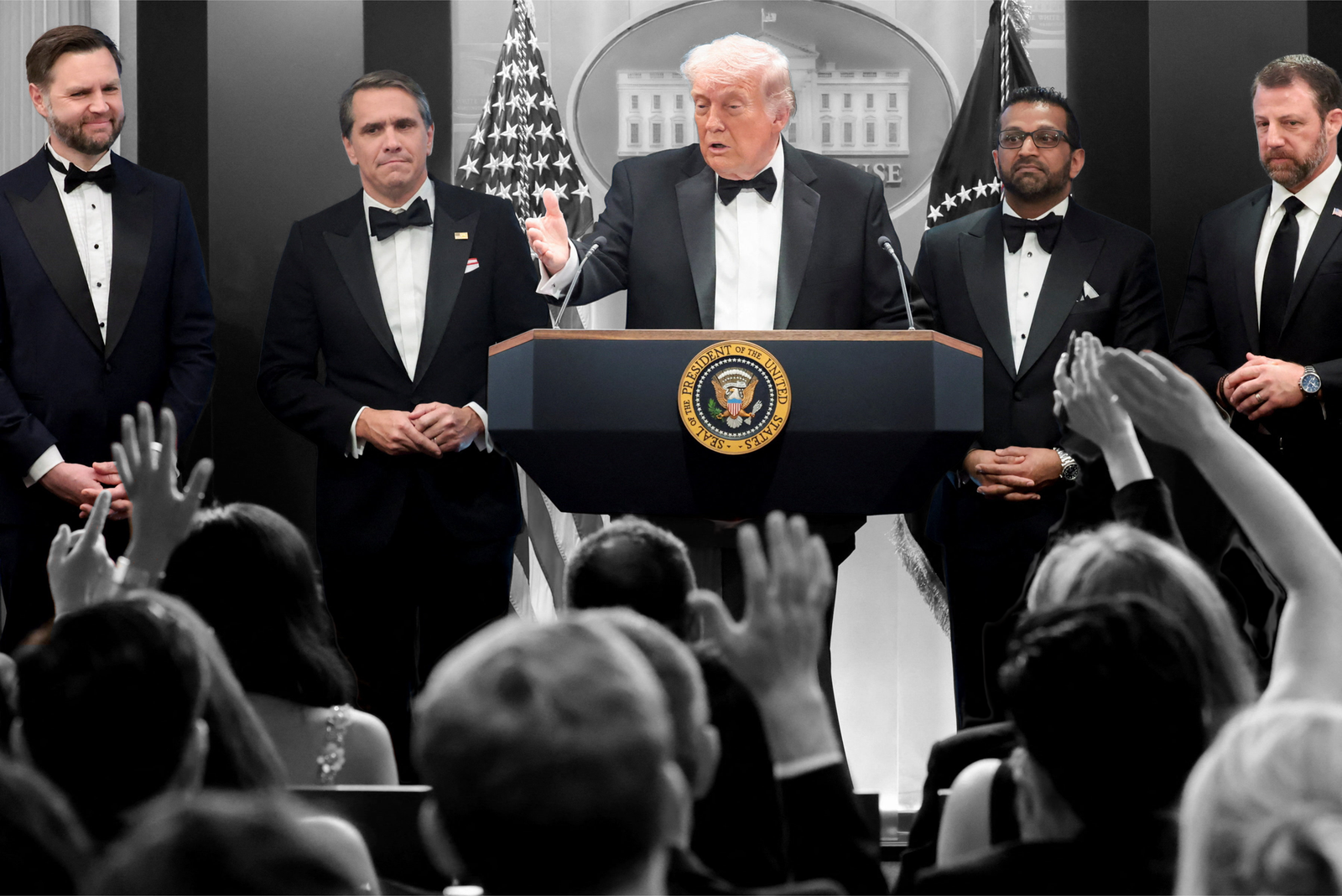 President Donald Trump speaks at a press briefing following a shooting during the annual White House Correspondents’ Dinner on Saturday | REUTERS/Jonathan Ernst, edited by Russell Nystrom