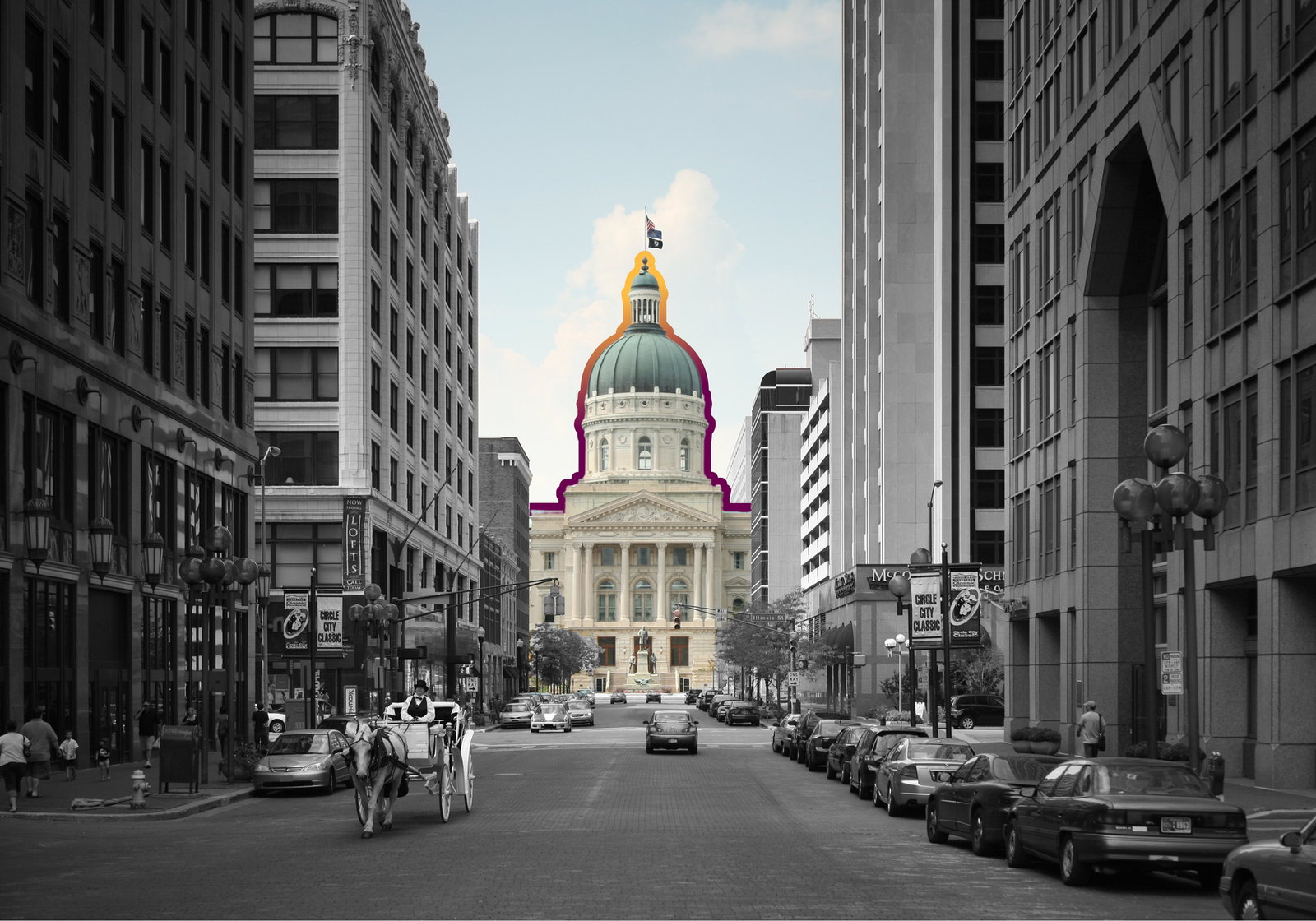 The Indiana State Capitol at the end of Market St in Indianapolis, Indiana