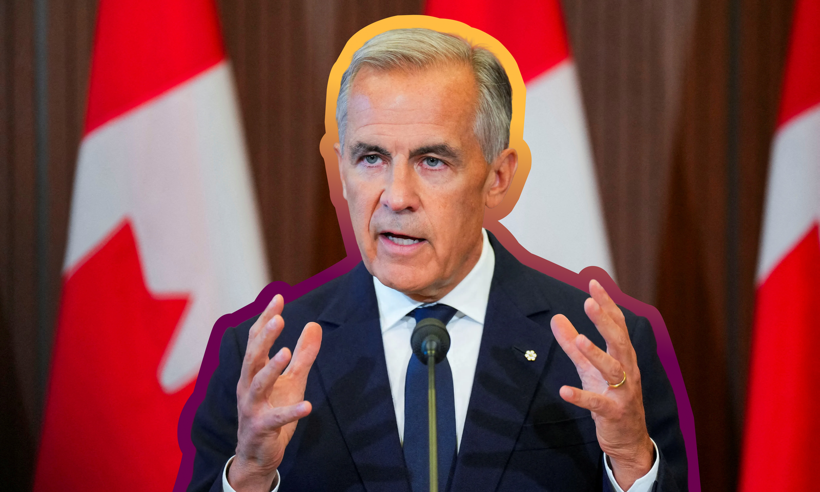 Canadian Prime Minister Mark Carney speaks with the media